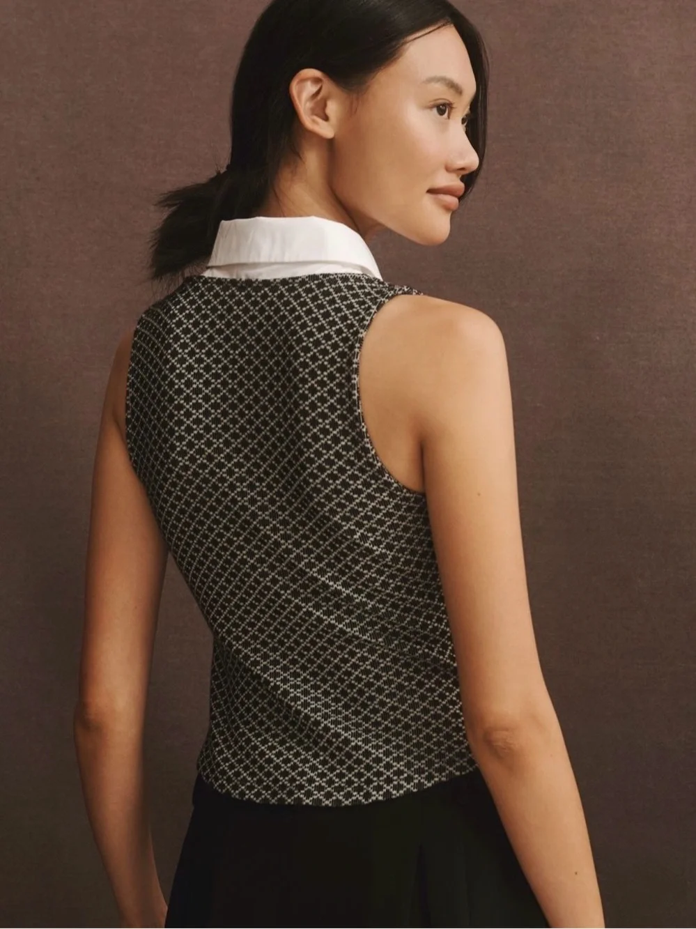Anthro Maeve Sleeveless Tuxedo Twofer Top Sweater Vest Black & White Small - Picture 3 of 10